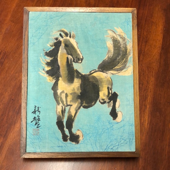 Vintage Other - Vintage Japanese Batik Prancing Horse Painting Signed MCM